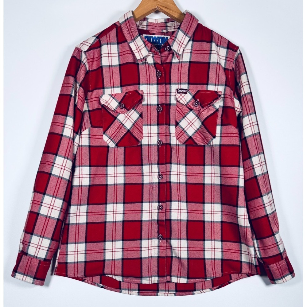 Dixxon Flannel Madison Women Large Red Plaid Long Sleeve Button Up Shirt